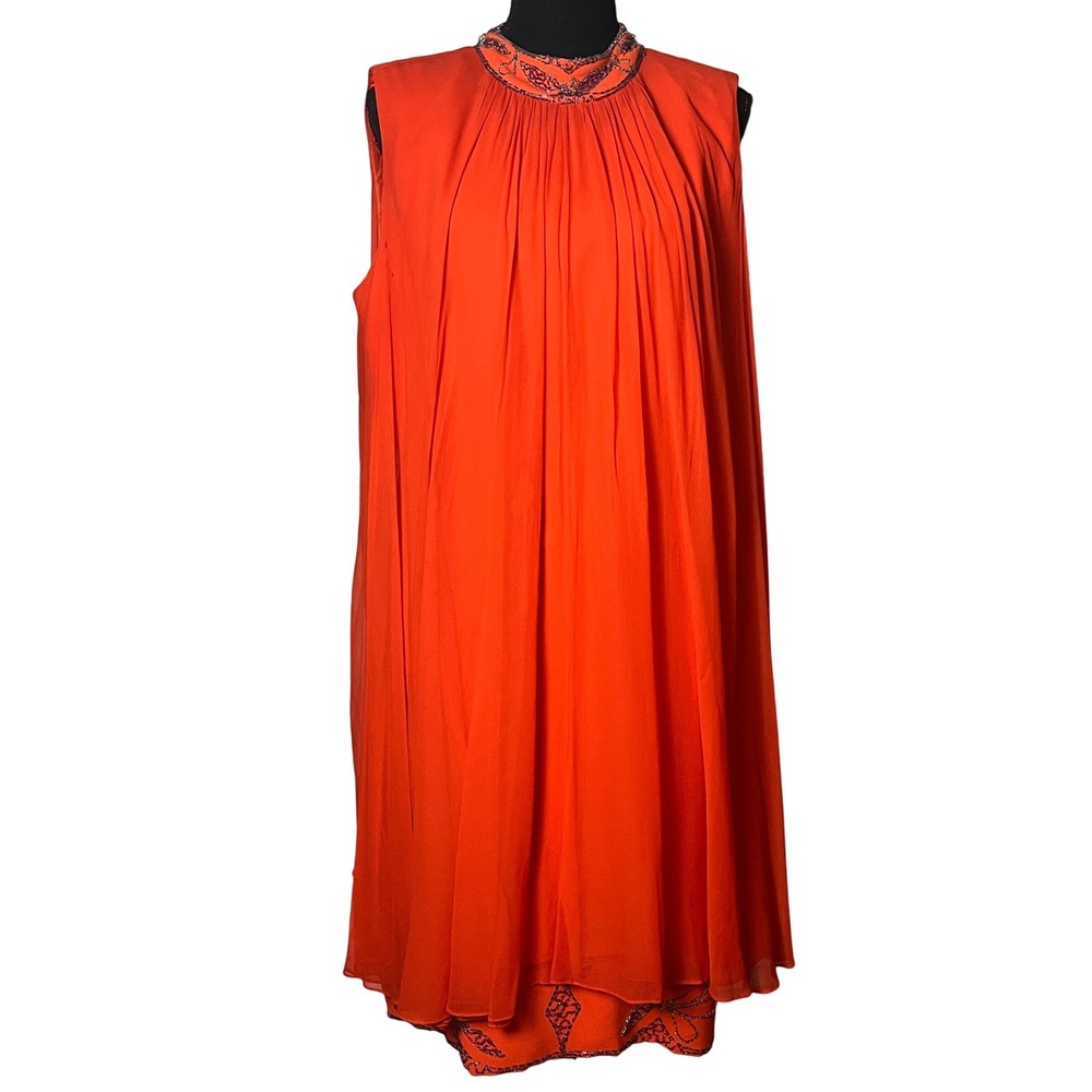 Vintage Poppy Beaded High neck Trapeze Baby‎ Doll Dress 60s Mod layered READ